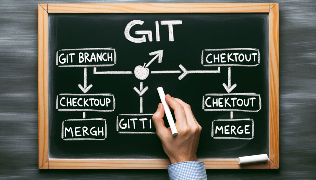 A teacher hand is seen holding a chlk and teaching Git Branch Merge Guide: Examples & Illustrations