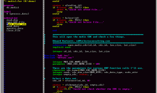 Vim editor showing split panes and syntax highlighting