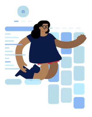 Illustration of a student in glasses parsing string data into integers across floating C++ UI panels