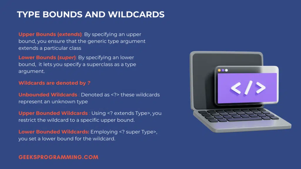 Diagram illustrating upper and lower bounded wildcards in Java generics with example class hierarchies