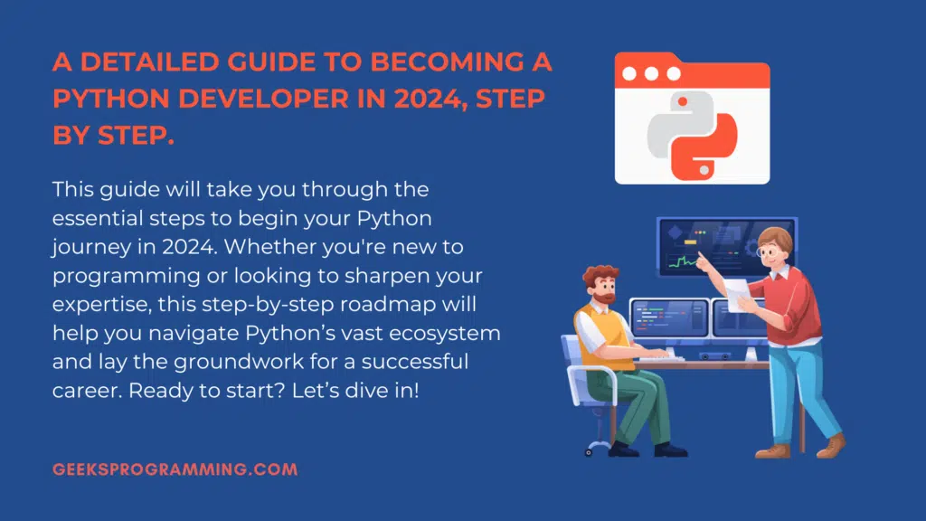 Python developer roadmap covering core concepts, frameworks, and career steps